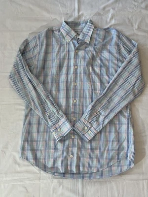 Peter Millar Shirt Mens Medium Blue Pink Plaid Button Down Long Sleeve Dress - Image 1 of 4