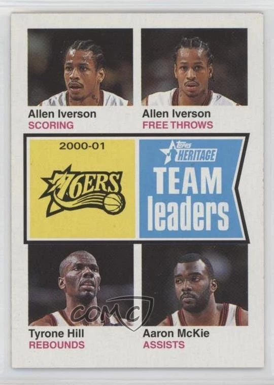 2001 Topps Heritage Team Leaders Allen Iverson Tyrone Hill Aaron McKie #223 HOF - Image 1 of 2