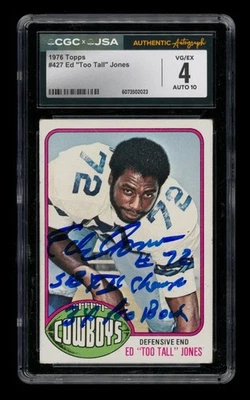 1976 Topps Set-Break #427 Ed Too Tall Jones Auto CGC 4 VG/EX AUTO 10 - Image 1 of 3