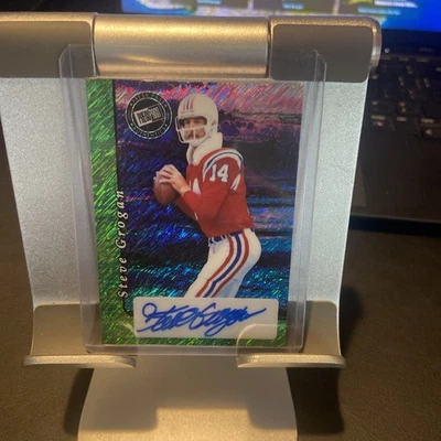 2024 STEVE GROGAN PRESS PASS LEAF Green SHIMMER AUTO 5/7  SSP CARD PATRIOTS - Image 1 of 2