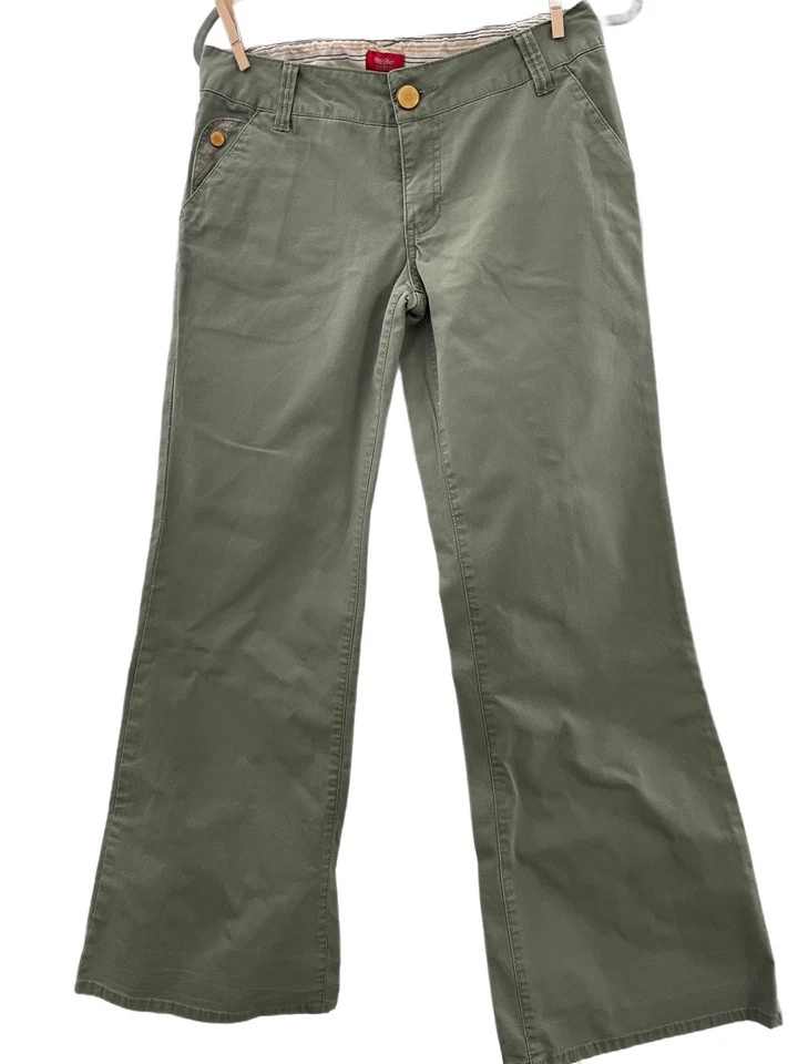 Pantalones Y2K De Colección Mossimo Tiro Bajo Verde Ejército Junior Talla 7 Pierna Ancha Hada Grunge Foto 1 de 4