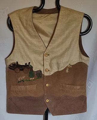 VEST VINTAGE AUTHENTIC TRACHTEN OKTOBERFEST DIRNDL  LEATHER LINEN MEN :US38/EU48 - Image 1 of 4