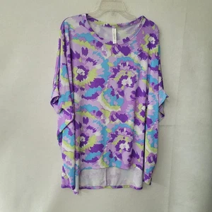 Dear Scarlett Womens Top Purple Blue Green Abstract Short Dolman Sleeve Size M - Picture 1 of 9