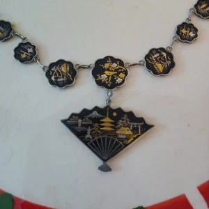 Collana giapponese damascata vintage Amita con intarsio/sterlina in oro 24 carati - Foto 1 di 6