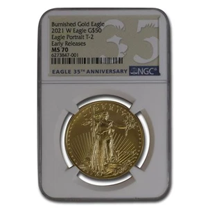 2021-W 1 oz Burnished Gold Eagle Type 2 MS-70 NGC (ER) - Picture 1 of 3