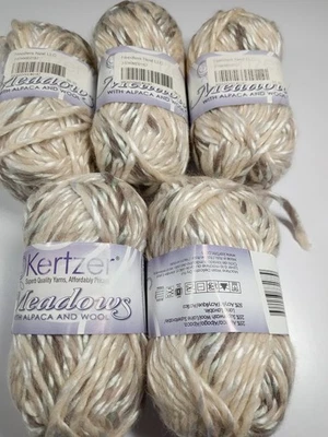 Пряжа Kertzer Meadows цвет # 187 кремовый лот из 5 штук каждая 66 ярдов альпака/шерсть - Изображение 1 из 2