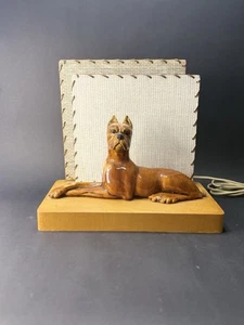 Vintage Haeger Boxer Dog Ceramic Tv Lamp 11.25" Wood Base Tested RARE COMPLETE - Picture 1 of 12