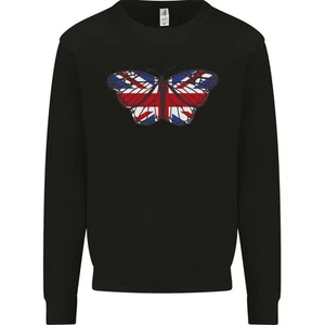 Union Jack Butterfly British Britain Flag Kids Sweatshirt Jumper - Picture 1 of 35