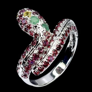 Anello Argento Sterling 925 Tondo Smeraldo Zaffiro Gemma Gioielli Cobra Misura 8,5 - Foto 1 di 14
