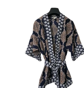 H&M Kimono Morgenmantel blau braun mit Gürtel Damen Größe XS - Bild 1 von 6