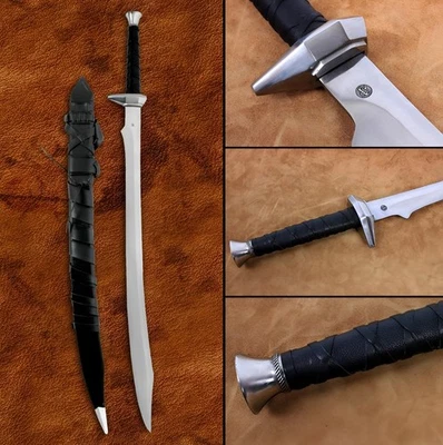 Beautiful Custom Handmade Halloween Fantasy D2 Steel Sword with Leather Sheath - Image 1 of 4