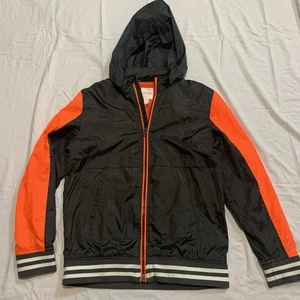 Cat & Jack Boys Gray Orange Windbreaker Jacket Large 12/14 Hooded 24” Long - Picture 1 of 7
