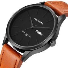 Black Men's Wrist Watches Fashion Quartz Leather Strap with Date Week Display