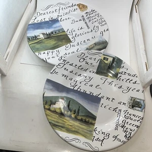 Pottery Barn Plates Luncheon Plates Set of 2 Landscape Made in Italy - Picture 1 of 8