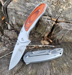 Spring Assisted pocket Knife Wood Frame Lock Tip Up Carry EDC 5.6 oz Flipper Tab - Picture 1 of 20