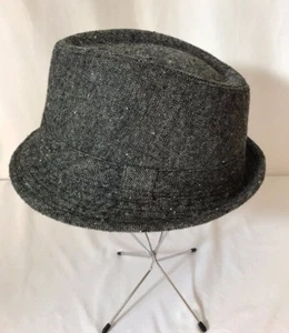 Vtg Mens Womens Hat Fedora Player Trilby Tweed Wool Blend Med / Large Gray Black - Picture 1 of 10