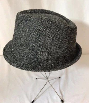 Vtg Mens Womens Hat Fedora Player Trilby Tweed Wool Blend Med / Large Gray Black - Image 1 of 4