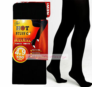 Ladies Thermal Tights Fleece Lined Winter Warm Black Full Foot THICK Tights S-2X