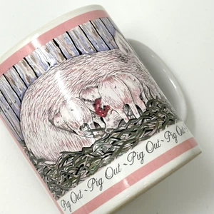 Taza de café de cerámica Otagiri Japón blanca rosa mamá bebé cerditos lechones cerdo fuera - Imagen 1 de 7