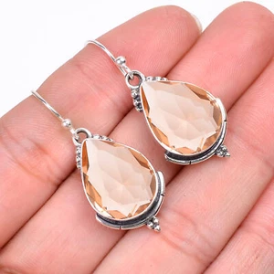 Morganite Gemstone 925 Sterling Silver Jewelry Earring, Dainty Earring, For Girl - Picture 1 of 4