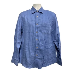 Jos A Bank Shirt Mens M Blue Linen Button Down Long Sleeve Summer Office Preppy - Picture 1 of 5