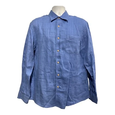 Jos A Bank Shirt Mens M Blue Linen Button Down Long Sleeve Summer Office Preppy - Image 1 of 4