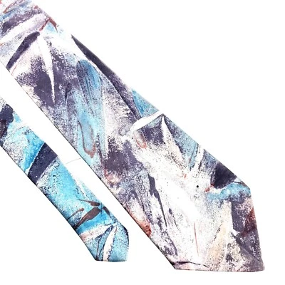 Pierre Cardin Polyester Tie Blue Brown Abstract Print Wide - Image 1 of 4