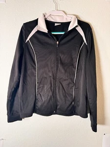 Danskin Now Women’s Black Athletic Full-Zip Jacket with White Trim, Size XL - Picture 1 of 4