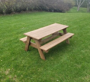 Stained Brown Cedar Outdoor Table, Kids Picnic Table, Garden ,Beaches, Backyards - Picture 1 of 10