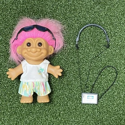 Muñeca Walkman Russ Troll 5" Vintage Pelo Rosa - Gafas de Sol Foto 1 de 4