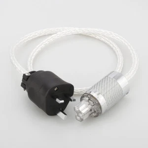 Silver Plated 8AG Power Cable HIFI Audio Amp Power Cord UK Plug & IEC Connector - Picture 1 of 7