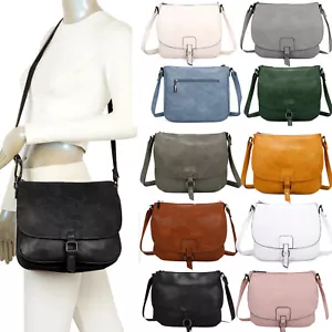 Ladies Satchel Bag Women's Flap Long Strap Cross Body Leather Shoulder Handbag - Picture 1 of 13