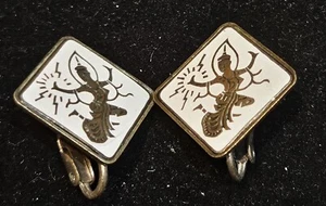 Vintage Japan SIAM Clip On Earrings with White Enamel .6 inches - Picture 1 of 2