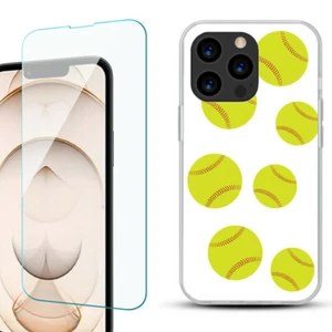 Slim Gel Case for iPhone 13 Pro, w/ Tempered Glass - Softball Seven - Picture 1 of 4