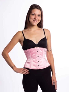 411 Size 28” Authentic Pink Satin Corset Double Steel - Picture 1 of 6