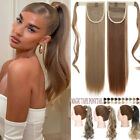 Magic Tape Pony Tail Real Clip In As Human Hair Extensions Wrap Ponytail Thick