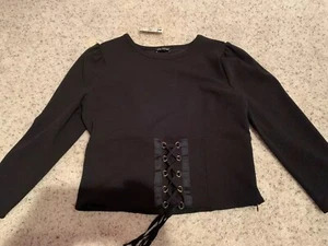 WOMENS EXPRESS BLACK Shirt KNIT TOP CROP TOP XSMALL XS LONG SLEEVE - Picture 1 of 4