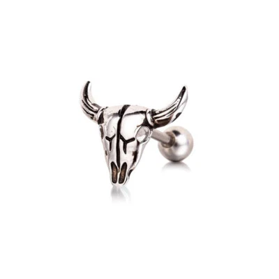 Tragus Acciaio Piercing Helix Orecchini Toro Bull Argento Uomo Donna Biker - Immagine 1 di 4
