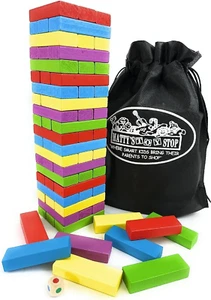 Matty'S Mix-Up 60Pc Large Colorful Wooden Tumble Tower Deluxe Stacking Game With - Picture 1 of 12