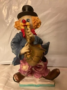 Saxophon spielender Clown Sammlerstück 8 Zoll trägt Zylinderhut bunt Harz - Bild 1 von 9