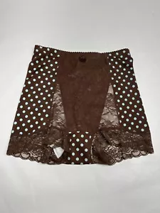Pretty Brown w/Blue Pok-a-Dots Rhonda Shear Lace Trim Control Panties. Size M - Picture 1 of 3