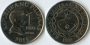 Philippinen 2015 1 Piso KM# 269a Ni Plated Steel Jose Rizal Value Central Bank - Bild 1 von 3