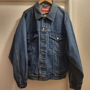 Vintage 90s Wrangler Hero Blue Denim Jean Trucker Jacket #15101 Mens XL Pockets - Picture 1 of 9