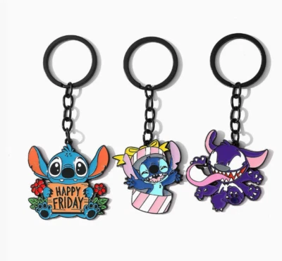 Lot 10 pcs Cartoon Stitch Metal Enamel Pendant Keychain Jewelry Accessories DIY - Image 1 of 2