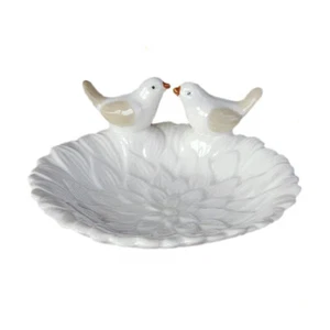 Ceramic Soap Bar Dish White Flower Birds Figurines Bathroom Storage Tray Holder - Picture 1 of 4