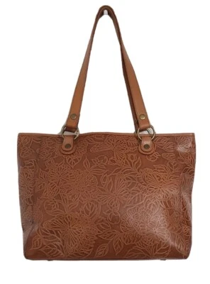 Anuschka Hand-Tooled Leather Large Shoulder Tote Bag-Butterfly Cocoa-NWT-$269 - Image 1 of 4