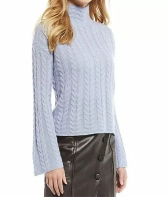 Antonio Melani Blue Cashmere Chloe Sweater Cable Knit Mock Neck Bell Sleeve Sz S Foto 1 de 4