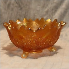 Fenton Antique Marigold Carnival Glass 3 Footed Fruit Bowl 10" Orange Tree 1912