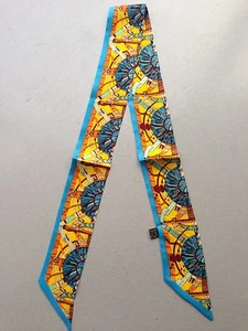 The Harvest Print Pony Tail Scarf, Aqua Theme-- 100%  Silk Twill - Picture 1 of 2