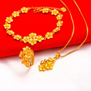 24k Gold Plated Dubai Arab African Jewelry Floral Necklace,Ring,bangle Indian - Picture 1 of 6